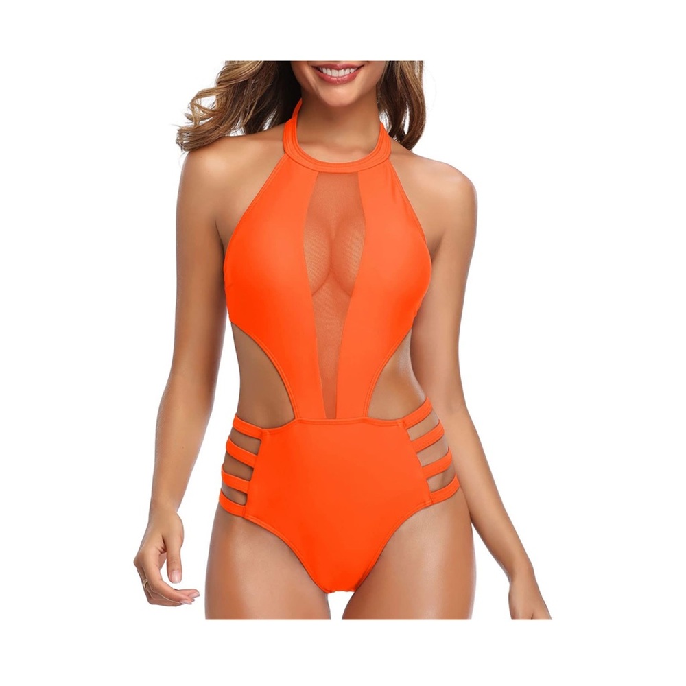 Orange one piece swim suit